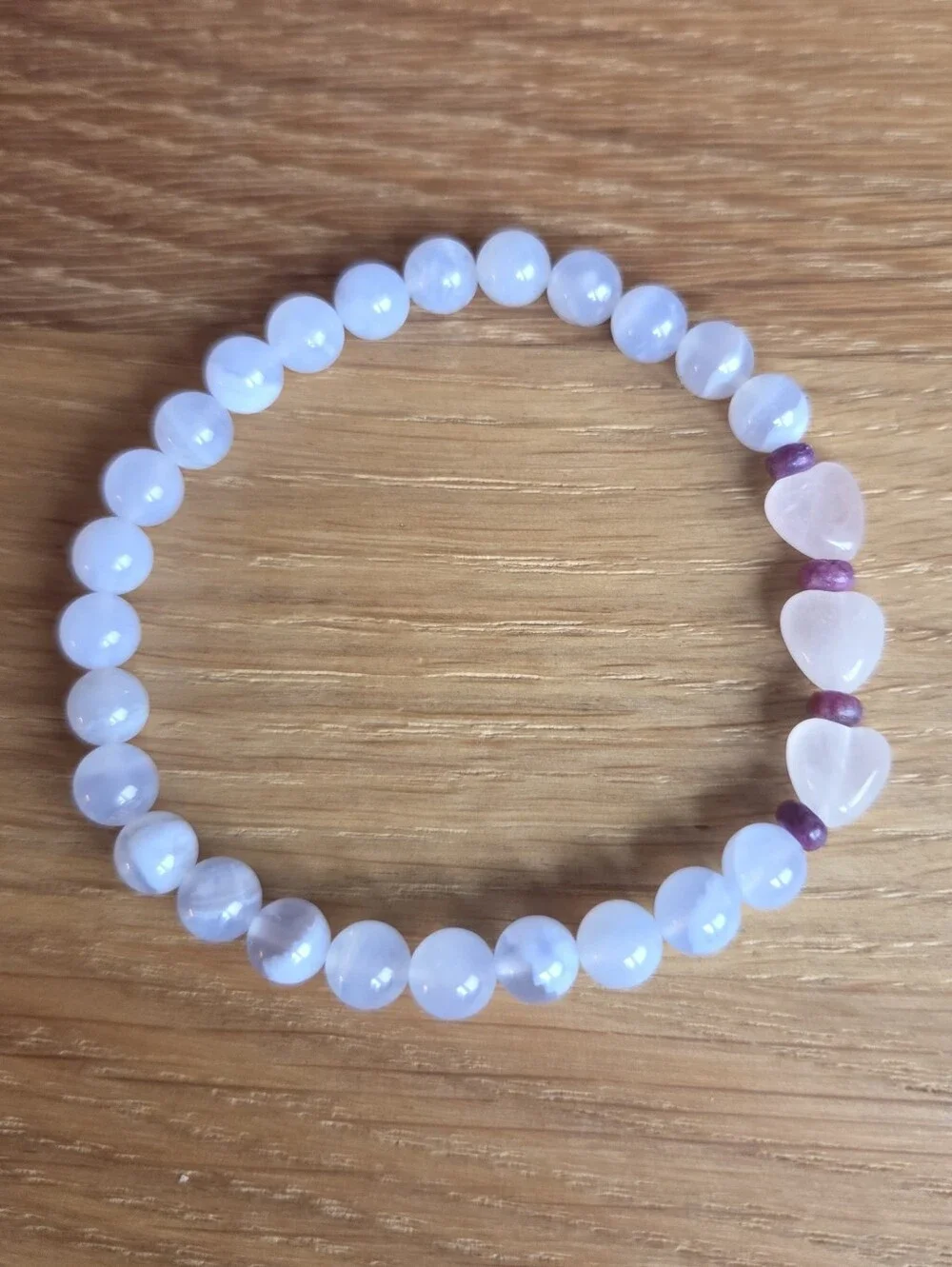 Blue Chalcedony, Rose Quartz & Lepidolite Beaded Bracelet | Handmade